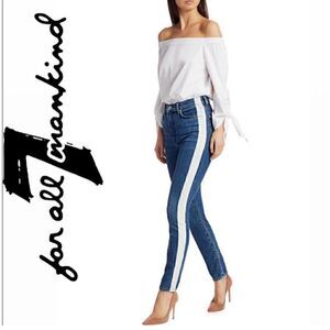 7 For All Mankind Skinny Jeans with White Side Stripe - Blue